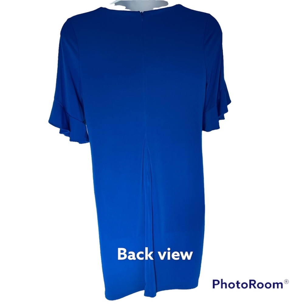 Calvin Klein Women blue sheath midi dress bell sleeve back zip Sz Large - Picture 8 of 15